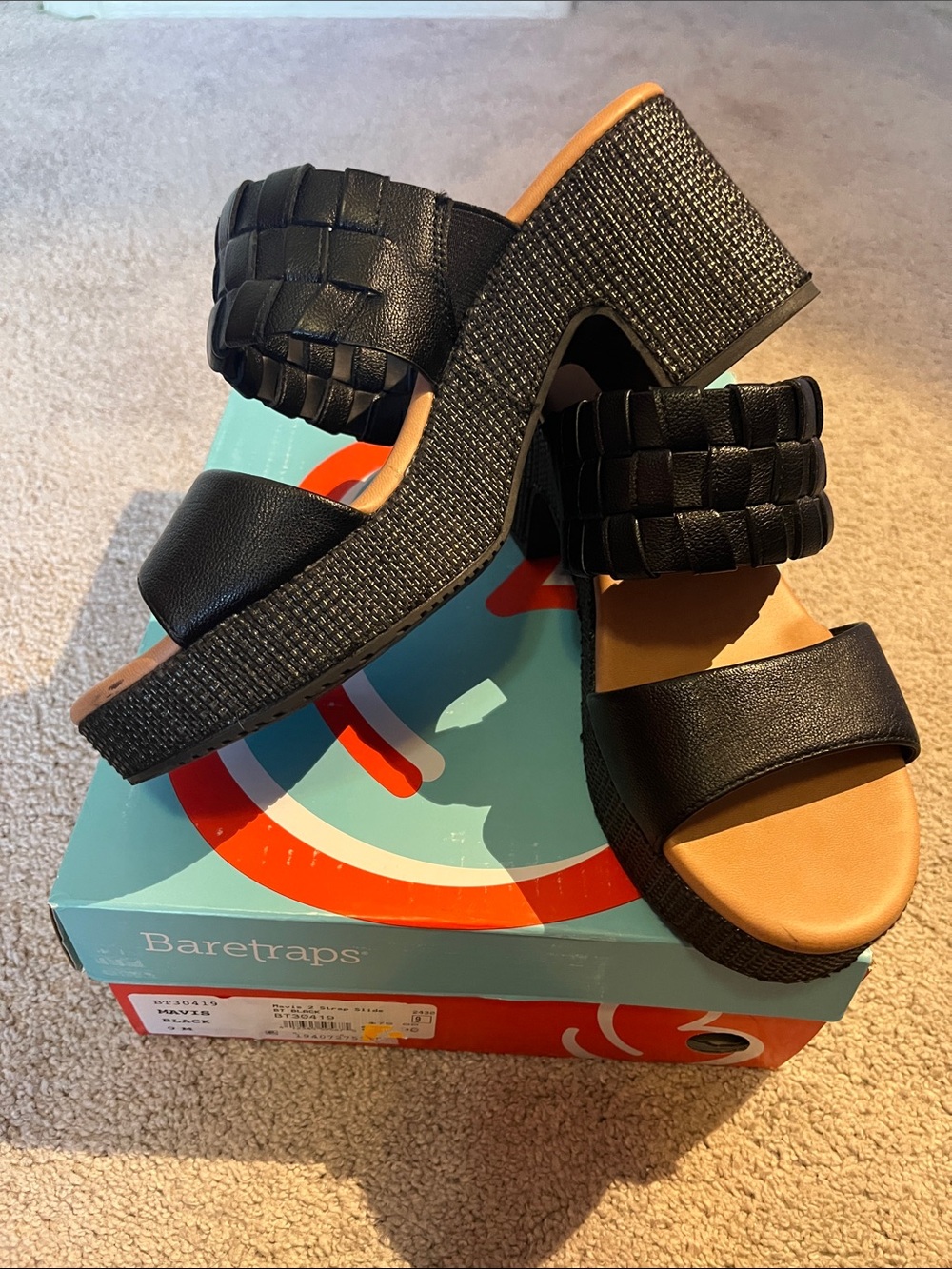 BareTraps Black Woven Platform Slide Mules mavis